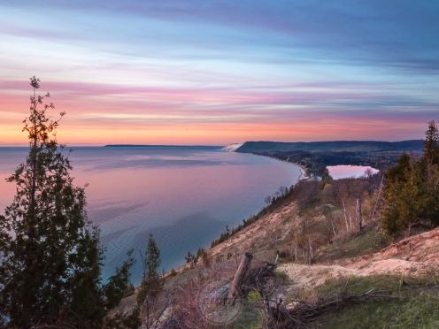 A rich sunset over Lake Michigan at the Empire Bluffs