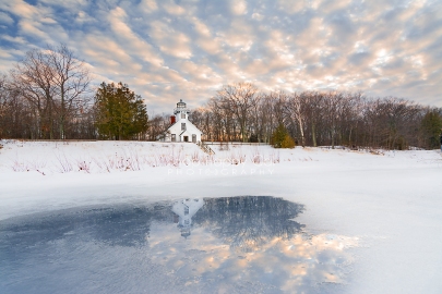 Photo: Old Mission Point Lighthouse Reflects in a winter puddle