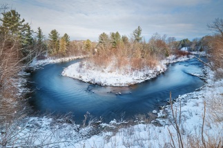 A hairpin turn in the frigid winter waters of the Boardman River, just south of Traverse City